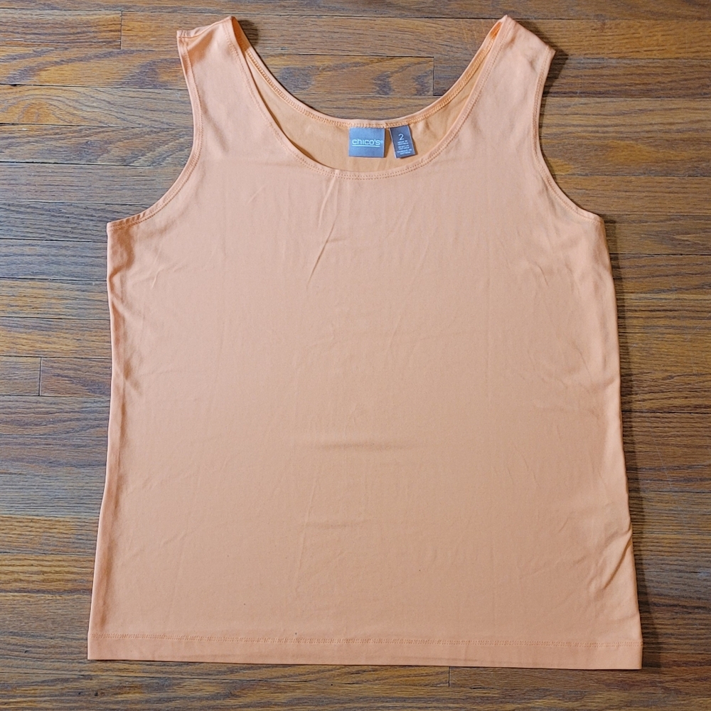 Chico's Womens Size 2 Large/12 Orange Tank Top Nylon Spandex Microfiber Scoop